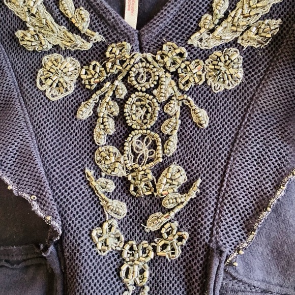 Free People V Neckline Beads Embellishments Mini Dress SZ M - Picture 5 of 5